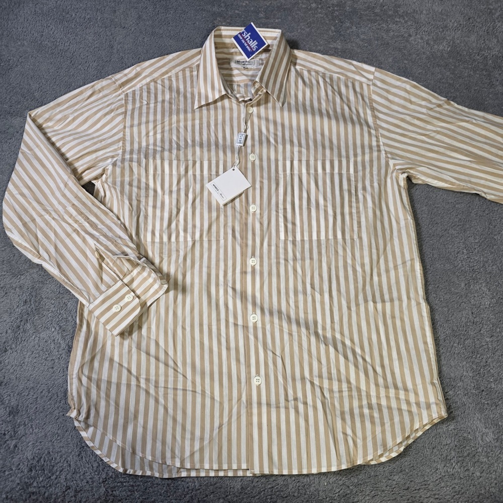 Mondo di Marco Mens M 50 Button Down Shirt Tan White Striped Made in Italy NWT